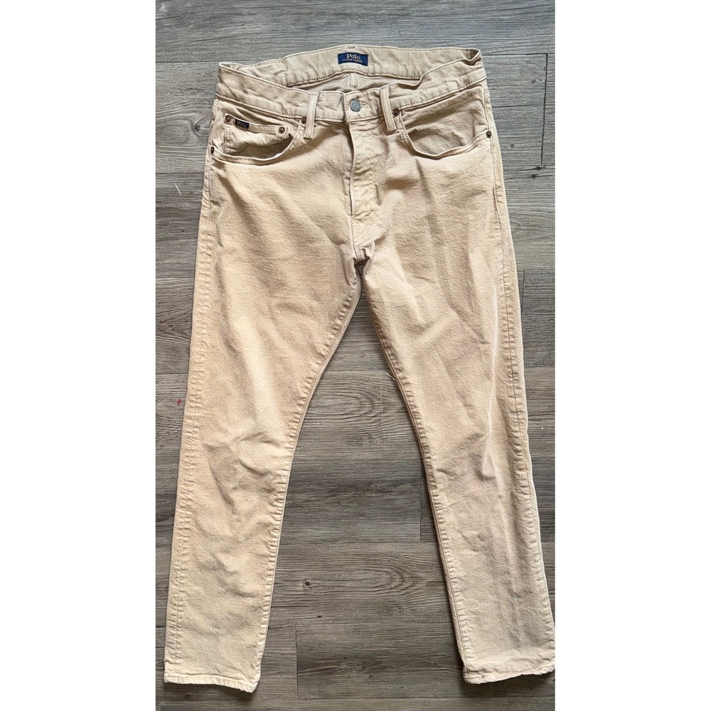 Polo Ralph Lauren Varick Slim Straight Corduroy Pants Tan Mens 32x32 Khaki Brown
